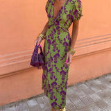 Robe Midi Femme Fleurie Cache-Cœur à Col V