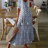 Robe Longue Femme Fleurie à Col V Boutonnée