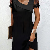 Robe Courte Noire Dentelle Épaule Asymétrique Chic