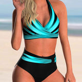 Bikini Femme Taille Haute à Col V Croisé