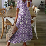 Robe Maxi Bohème Imprimé Graphique Coupe Fluide Été