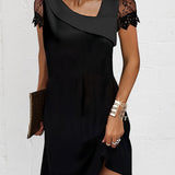 Robe Courte Noire Dentelle Épaule Asymétrique Chic