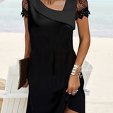 Robe Courte Noire Dentelle Épaule Asymétrique Chic