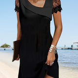 Robe Courte Noire Dentelle Épaule Asymétrique Chic