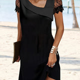 Robe Courte Noire Dentelle Épaule Asymétrique Chic