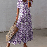 Robe Longue Femme Fleurie à Col V Boutonnée