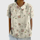 Blouse Fleurie à Col V et Manches Courtes