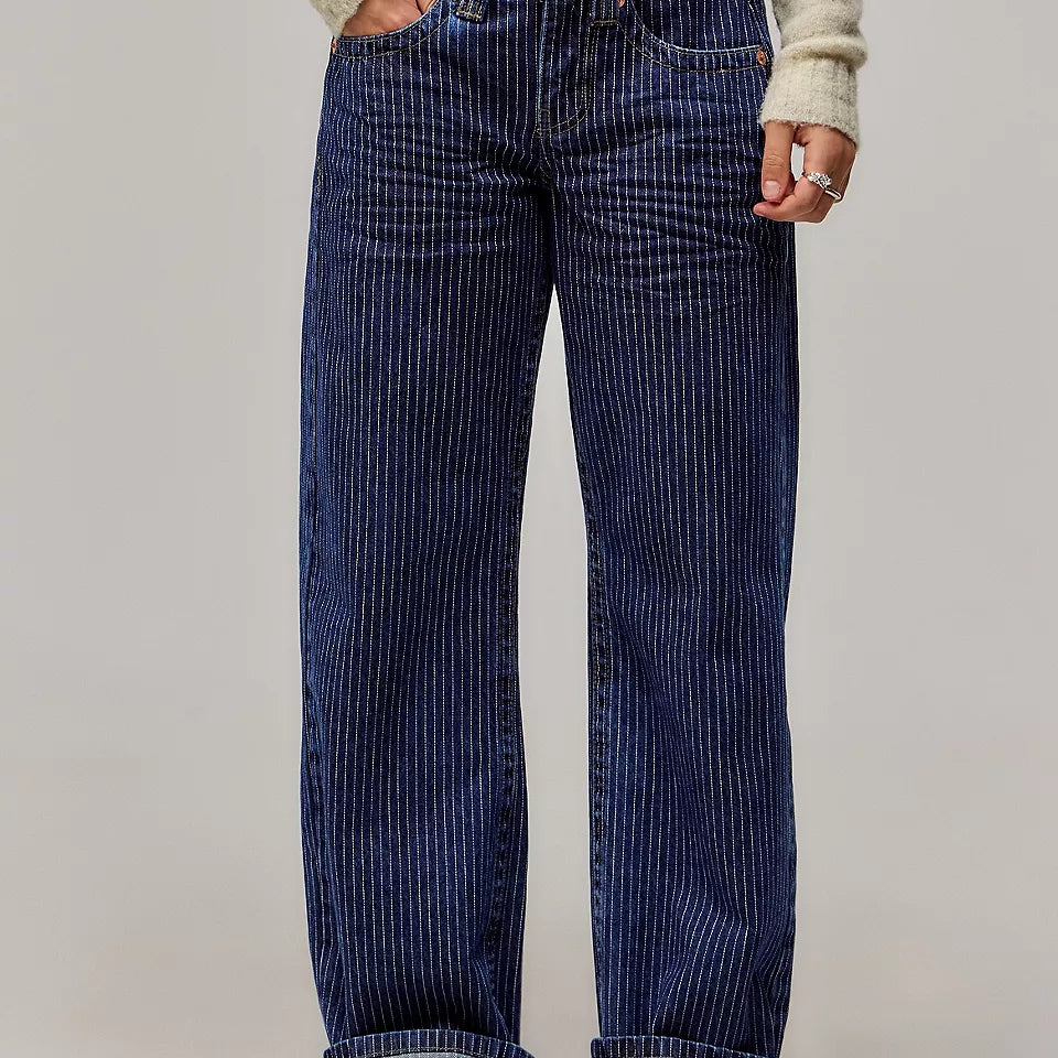 Jean Large Rayures Taille Basse Style Vintage Décontracté