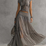 Ensemble Plissé Long Printemps Gris Femme