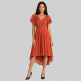 Robe midi portefeuille plissée à manches volantées