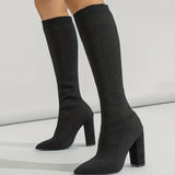 Bottes hautes chaussettes femme à talon bloc