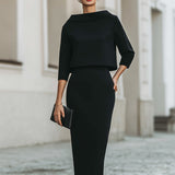 Pencil Skirt and Boat Neck Top Two-Piece Set