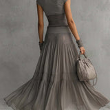 Ensemble Plissé Long Printemps Gris Femme