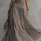 Ensemble Plissé Long Printemps Gris Femme