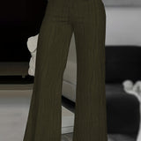 Pantalon Large Rayé à Taille Haute