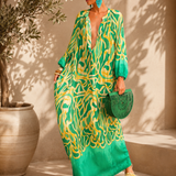 Robe Longue Imprimée Coupe Ample Manches Fluides Style Bohème