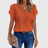 Blouse en Maille Ajourée à Manches Courtes