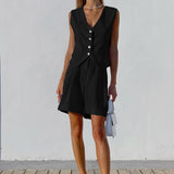 Ensemble Gilet Sans Manches Short Taille Haute Élégance Été