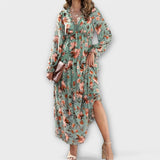Robe Longue Fleurie à Manches Courtes