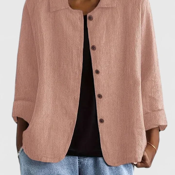 Veste Ample Boutonnée à Manches Trois-Quarts