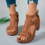 Sandales Découpées à Talon Style Bohème