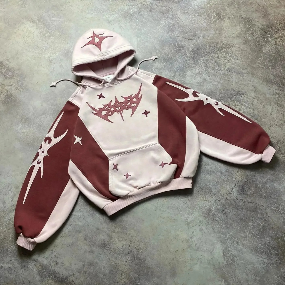 Hoodie Oversize Femme Vintage Étoiles – Sweat Streetwear Délavé