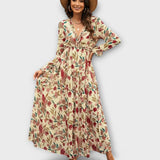 Robe Longue Fleurie à Manches Courtes