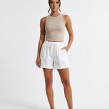 Short femme large en coton mélangé à taille élastique