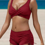 Tankini Femme Deux Pièces à Short Taille Haute