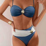 Bikini Femme Bandeau avec Taille Haute Drapée