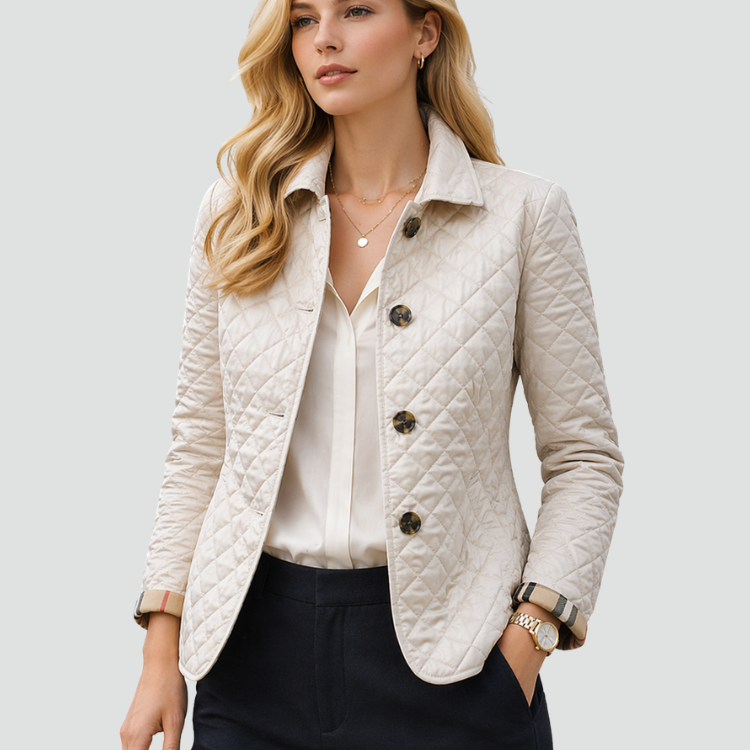 Veste matelassée femme à col pointu boutonnée