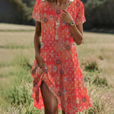 Robe Courte Fleurie Fendue Manches Courtes Style Bohème Chic