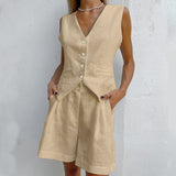 Ensemble Gilet Sans Manches Short Taille Haute Élégance Été