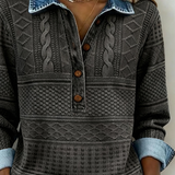 Sweat femme col polo boutonné à manches longues
