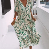 Robe Longue Imprimée Col V Volants Élégance Bohème