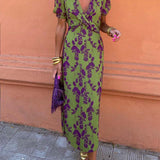 Robe Midi Femme Fleurie Cache-Cœur à Col V