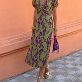 Robe Midi Femme Fleurie Cache-Cœur à Col V