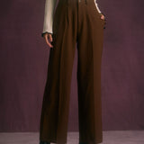 Pantalon droit taille haute à boutonnage pour femme