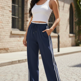Pantalon femme large à bande latérale contrastée