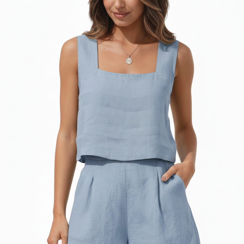 Ensemble deux pièces femme en lin, top et short