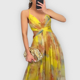 Robe Longue Femme Plissée à Une Bretelle Imprimée