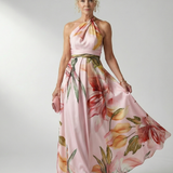 Robe Longue Fleurie Col Halter Élégance Aérienne