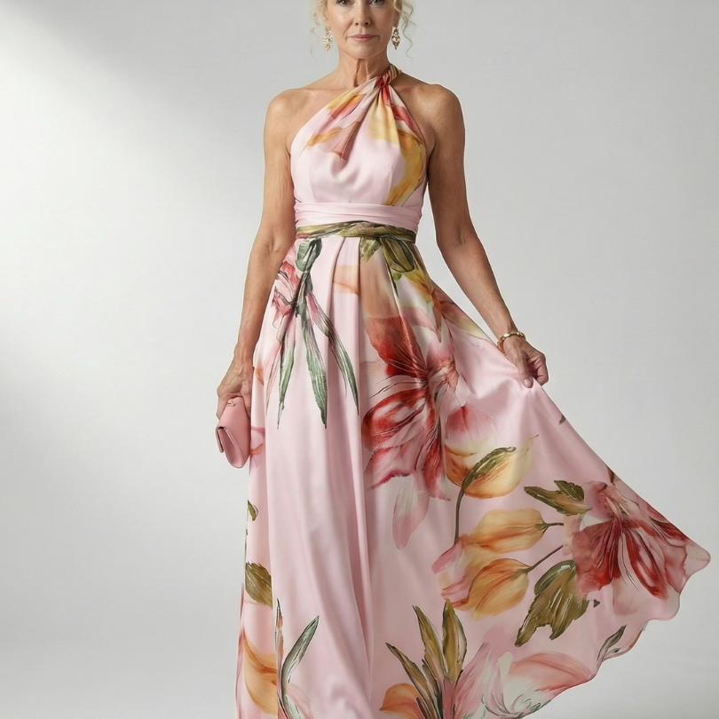 Robe Longue Fleurie Col Halter Élégance Aérienne
