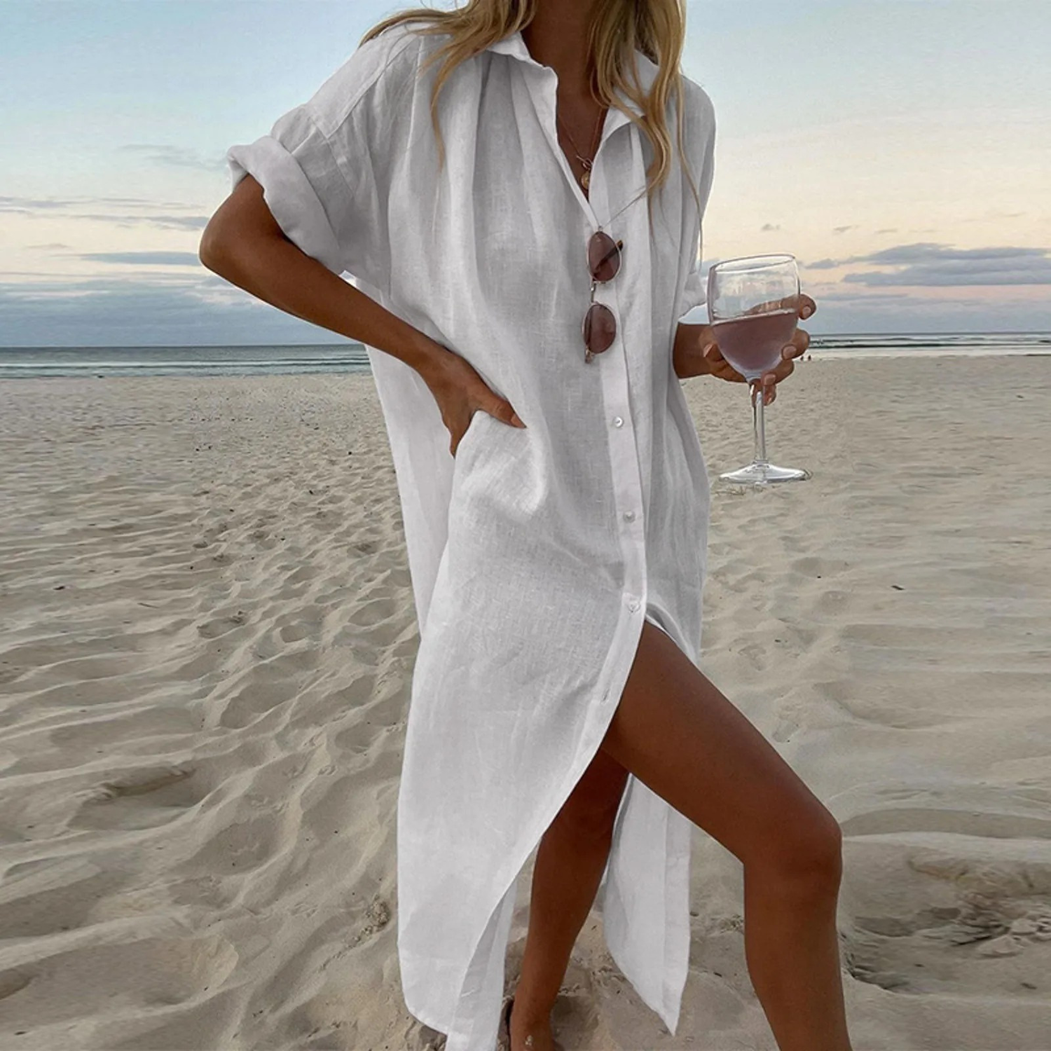Robe Chemise Femme Plage – Robe Longue Décontractée