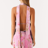 Robe Courte Fleurie Dos Nu Col Halter Élégance