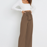 Pantalon Fluide Taille Haute Ceinture Nouée Élégant