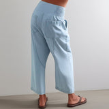 Pantalon lin coupe droite taille haute léger été