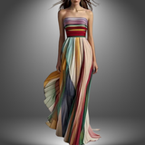 Robe Longue Femme Bustier à Rayures Multicolores