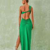 Robe Longue Découpes Asymétriques à Fente Élégante