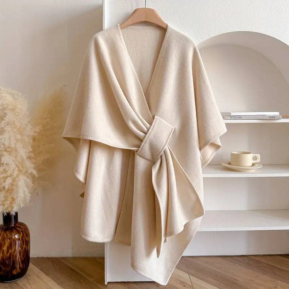 Poncho Femme Élégant Ceinturé Oversize